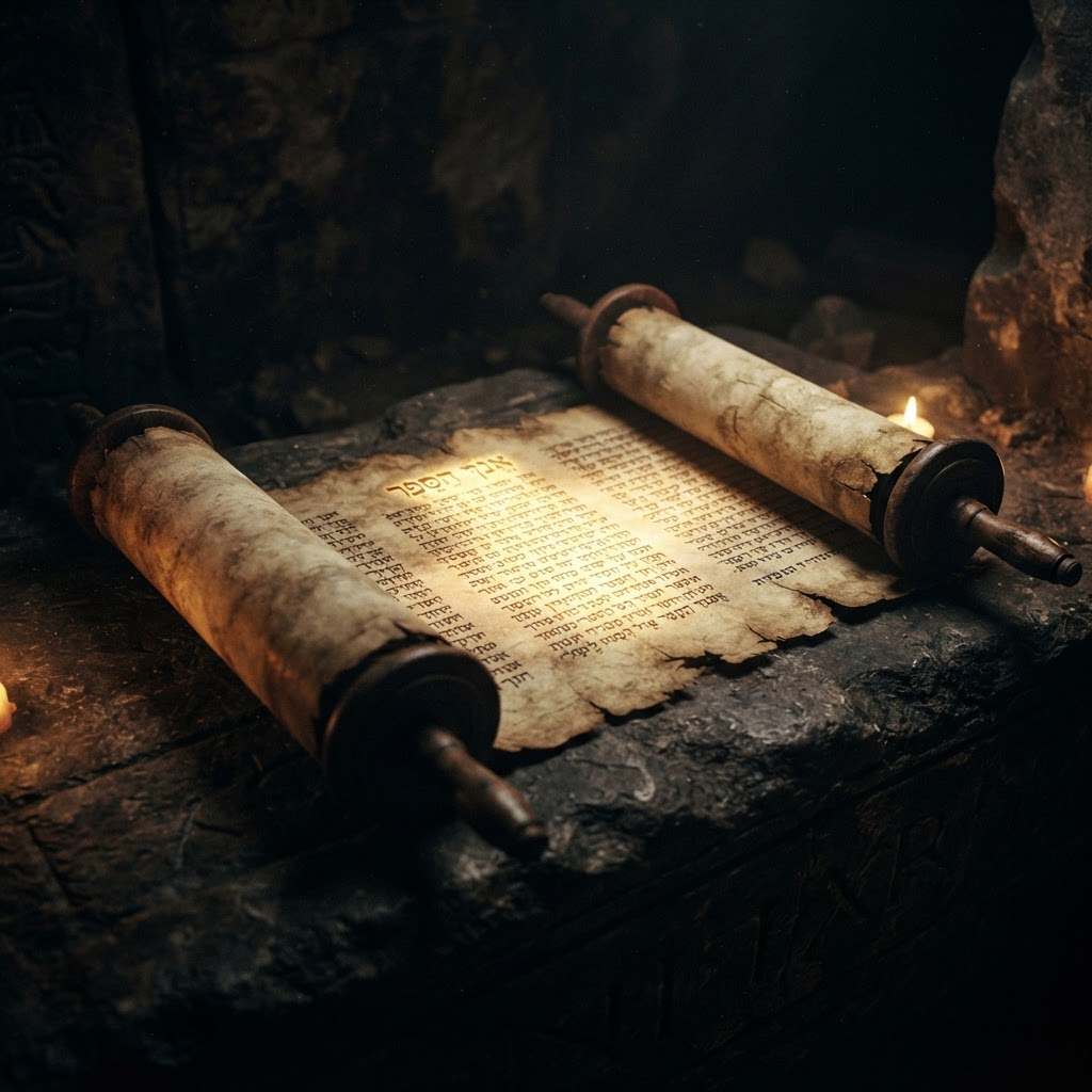 Book of Enoch scroll glowing with golden light